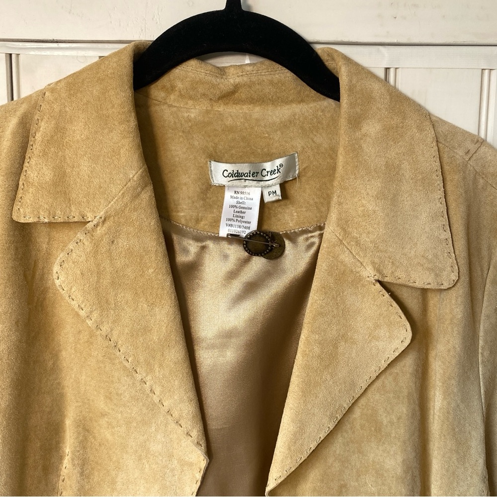 90s Coldwater Creek Leather Suede Trench Coat Women Med Open Front Western Boho - Picture 4 of 15